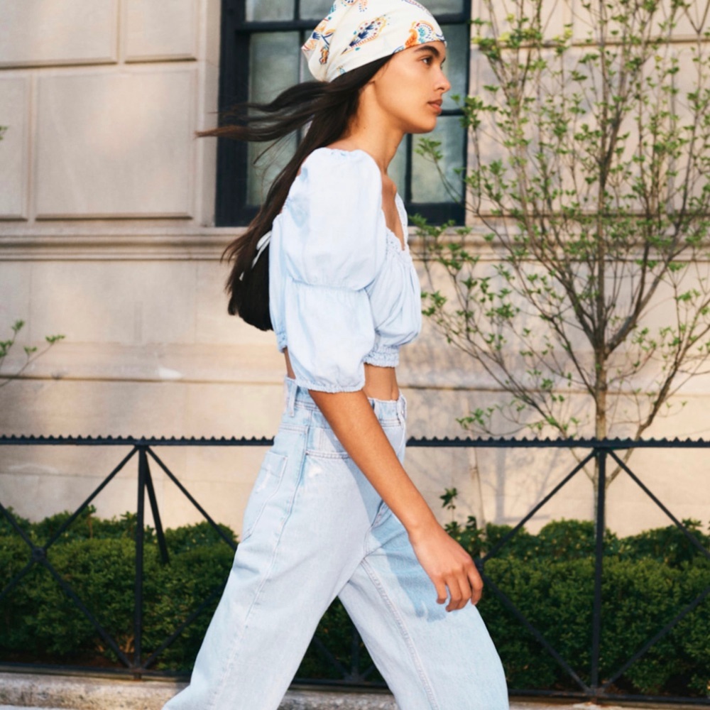 ZARA | LINEN BLEND CROP TOP W/ OPEN BACK